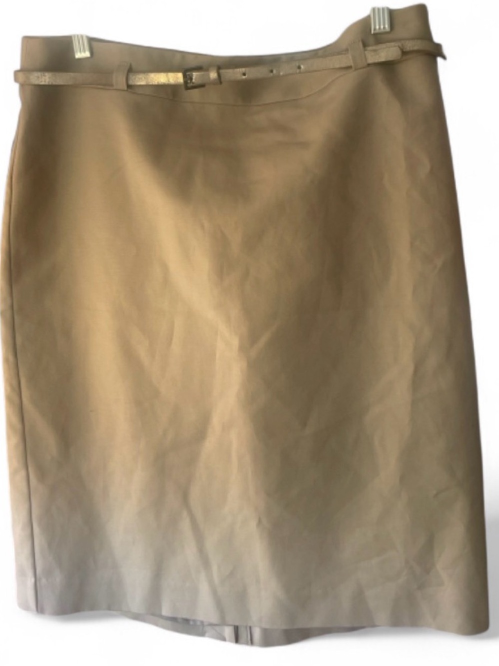 Van Heusen Beige Pencil Stretch Skirt with Slim Belt | Office Siren | SIZE 10